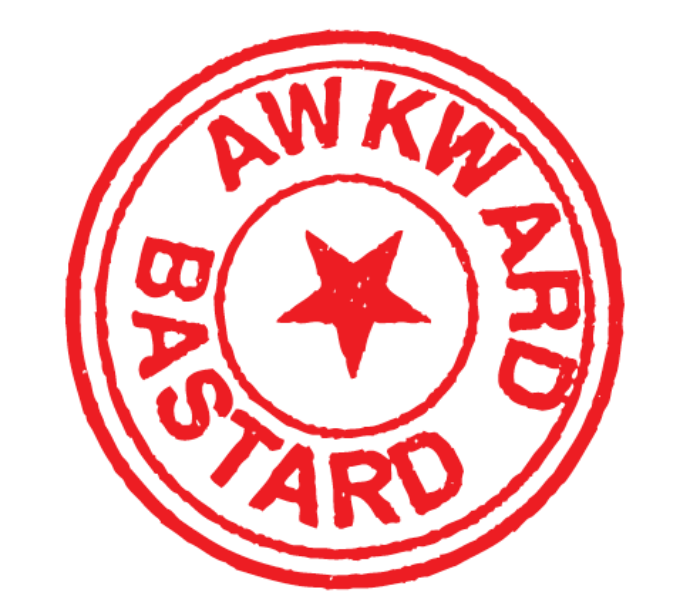 3 bright red concentric circles, with a bright red star in the centre, between the second and third circles runs the words in capital red letter, Awkward Bastard.s