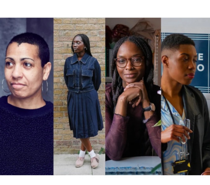 4 photographic portraits of members of the Black Curators Collective spliced together in one image, including (L-R) Helen Cammock, Haja Fanta, Dr Jareh Das, and Jade Foster. 